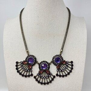 Olivia Welles‎ Fan Favorite Necklace Triple Fan Pendant Statement Purple New